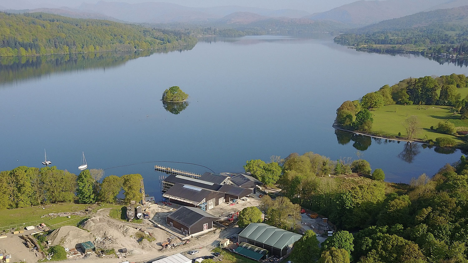 Carmody Groarke Winderemere Jetty Museum aerial drone construction